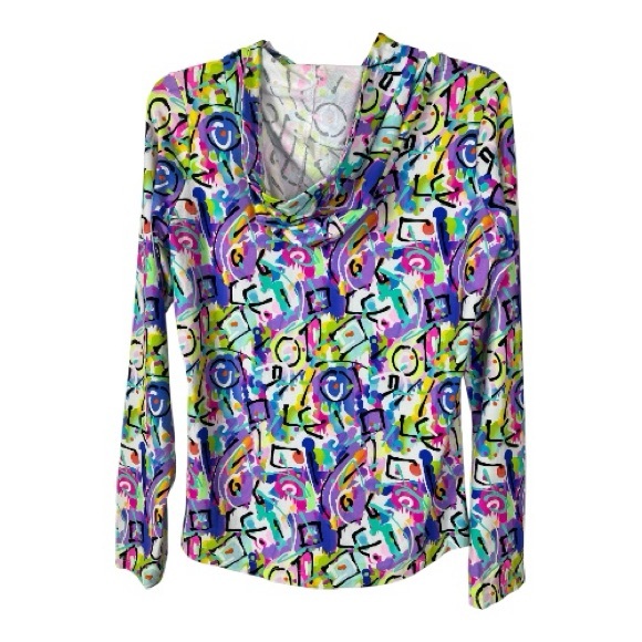 IBKUL Sze M Hoodie Top Vibrant Modern Print Long Sleeve Pickleball Golf Tennis - Picture 2 of 9
